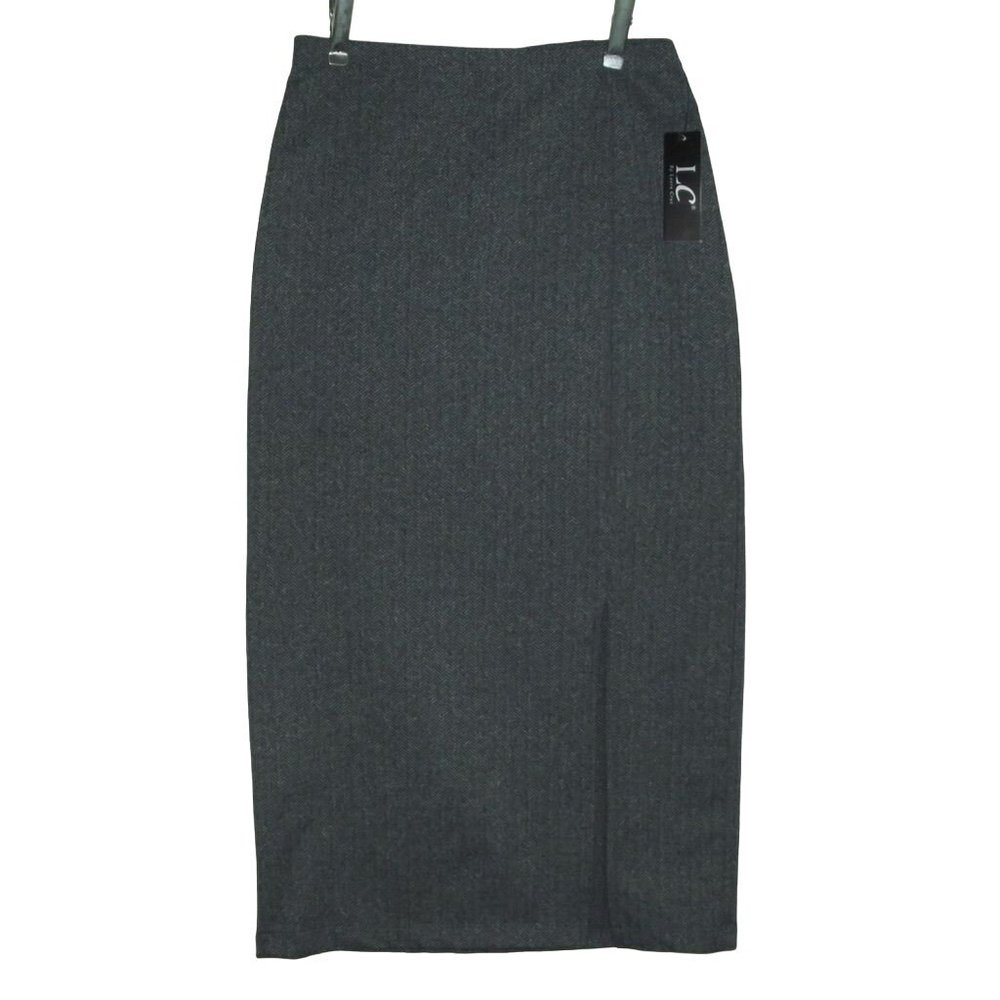 LC Laura Cruz Size Small Gray Herrington Skirt mid front leg slit stretch knit p